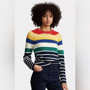 Polo Ralph Lauren Rainbow Stripe Cotton Crewneck Sweater Small Chunky Ribbed